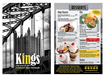 Kings Menu Cover Front & Back